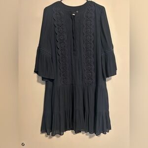 LOFT Navy Blue Dress Size 8 Crochet Wide Sleeves Boho Flattering Office
